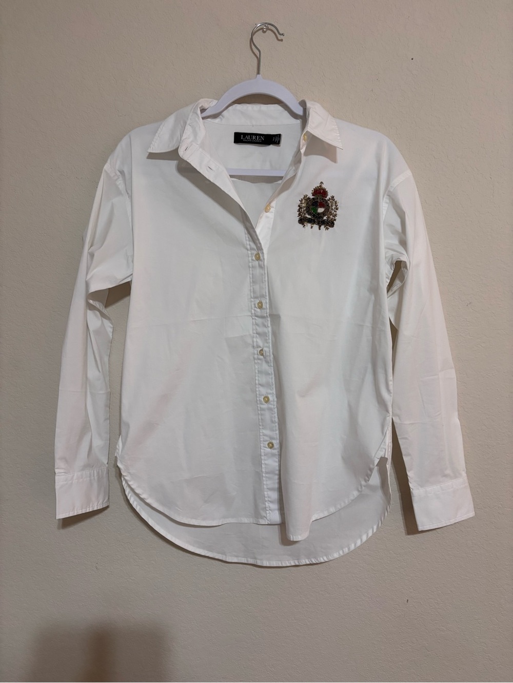 Lauren Ralph Lauren White Embroidered Crest Oxford Shirt - Women